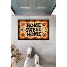Rugmood Home Sweet Home Retro Çiçek Desenli Dijital Baskı Kapı Önü Paspası 70x45 Cm Çok Renkli