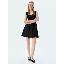 Koton Mini Poplin Elbise Fırfırlı Yaka Gipeli Kolsuz Dokulu Siyah 4sal80208ıw