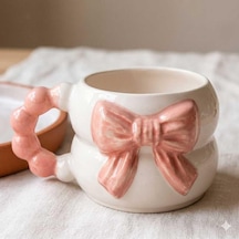 Pembe Fiyonk Kupa 3d Kabartmalı El Yapımı Krem Parlak- El İşçiliği 3d Hediyelik Beyaz - Çok Renkli