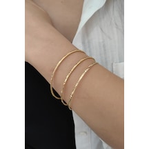 Chavin 3 Adet Gold Çelik Ajda Bilezik Halka Bayan Bileklik Ev12sr Gold