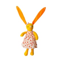İthal Kumaş Uzun Kulaklı Renkli Kıyafetli Sevimli Tavşan Peluş Oyuncak Uyku & Oyun Arkadaşı 30 Cm. Sarı