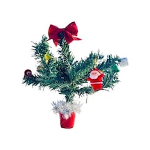 Bukıro Mini Yılbaşı Ağacı, Led Işıklı, Kırmızı Saksılı, Yeşil Ve Kırmızı, 25 Cm, Plastik Yapay Çam, No Çok Renkli