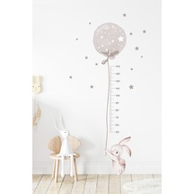 Füme Renk Balonlu Tavşan Boy Ölçer Duvar Sticker Seti