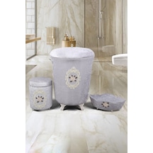 Shems Gri 3'lü Çeyizlik Banyo Kirli Çamaşır Sepeti Seti Bordo