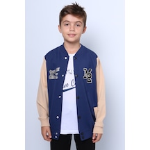 Hçm Erkek Çocuk Kolej Ceket Tshirt 2 Li Takım Baskılı Çıtçıtlı C46 Lacivert