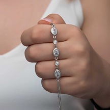 Gümüş Oval Taşlı Kadın Bileklik Çok Renkli 51966544