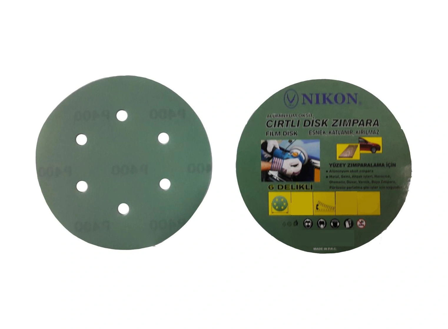 Nikon 52050 Kırılmaz Yeşil Cırt Zımpara 150x220 Kum 6 Delikli - Pyrz-288553
