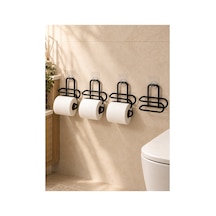 Siyah Metal Wc Kağıtlık Yapışkanlı Duvar Tipi Tuvalet Kağıdı Tutucu Seti 4 Adet Çok Rnekli