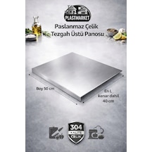 Paslanmaz Çelik Tezgah Üstü Kesme Doğrama Yoğurma Tahtası - L Kenar - Büyük Boy Metalik