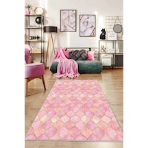 Pembe Fas Desen Kaymaz Taban Makinede Yıkanabilir Halı Rv159n11
