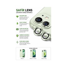 Apple iPhone Uyumlu  11 / 12 / 12 Mini Açık Yeşil Metal Kamera Lens Koruyucu Safir Cam Ultra Net Hd