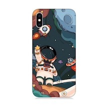 Apple Uyumlu iPhone Xs Max Sevimli Astronot Uzay Macerası Desenli Silikon Kılıf