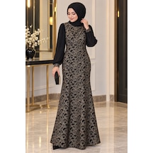 Gül&can Butik Siyah Gold İşlemeli Tesettür Abiye Elbise Siyah