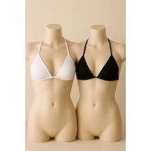 Kadın Siyah Ve Beyaz Minimal Kesim Üçgen Bikini Üstü Çok Renkli