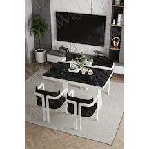 Avvio Leon Lake Mdf Ayak Tokyo Demonte Sandalye 80x120 Yemek Masası Mutfak Masası 4 Kişilik Siyah Mermer