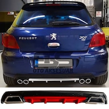 Peugeot 307 Difüzör Arka Tampon Eki 2 Egzoz Çıkışlı Kırmızı Lüx Tip