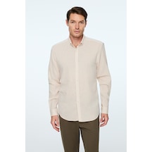 Morven Erkek Bej Keten Trend Düz Dynamic Fit Düğmeli Yaka Gömlek 26ys004005653 Bej