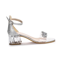 Kiko Kids 790 Kum Simli Taşlı Kız Çocuk 3 Cm Şeffaf Topuklu Sanda Gümüş