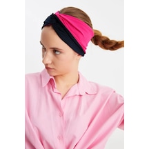 Butik Tasarım Kadın Bandana Saç Bandı, Ekstra Yumuşak, Esnek, Doğal, Pamuklu Penye - Tek Ebat / Fuşya-lacivert Fuşya-lacivert
