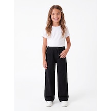 Onloox Kız Çocuk Siyah Kız Çocuk Siyah Pamuklu Gabardin Geniş Paça Regular Beli Lastikli Cepli Pantolon 5-9 Yaş