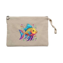 Colorful Fish Krem Clutch Astarlı Cüzdan / El Çantası