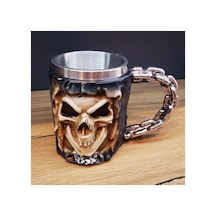 4 Adet 3d Kurukafa Kupa Bardak 3d Tasarım Zincir Kulp, Paslanmaz Çelik İç, Gothic Mug, Skull Cup