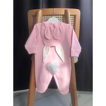 %100 Pamuk Pembe Patikli Tavşan Tulum Takımı