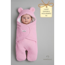 Babyden's 0-12 Ay Welsoft Peluş Bebek Dış Kundak Uyku Tulumu Ayıcık Kulaklı İçi %100 Pamuk Astarlı Battaniye Pembe
