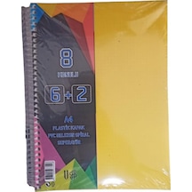 6+2 Ayraçlı Defter 8 Konulu 200 Yaprak 1 Adet 6 Kareli 2 Çizgili Spralli Plastik Kapak Seperatörlü Sarı
