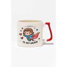 "mom İs My Hero" Annem Kahramanım Anneler Günü Doğum Günü Hediye Kırmızı Kulplu Kupa Bardak Kırmızı