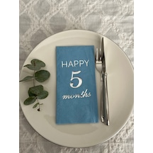 Gümüş Yaldızlı Mavi Happy 5 Yaş Months Garson Katlama Peçete 16 Adet
