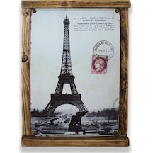 Rustik Ahşap Çerçeveli Vintage Metal Pano Paris Mail 20x30