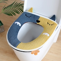 Sunny Bba Su Geçirmez Karikatür Örme Yıkanabilir Banyo Klozet Koltuk Minderi Şanslı Kedi Mavi - Sarı