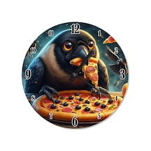 Pizza Yiyen Uyuşuk. Akarlı Duvar Saati Çok Renkli