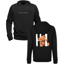 Hi Tedy Bear Siyah Ön Arka Sweatshirt 001