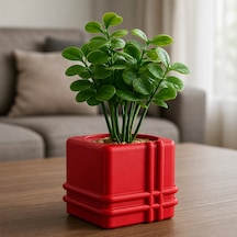 Bezos 3d Baskı Square Planter - Izgara Desenli Küp Saksı-kırmızı Dmc