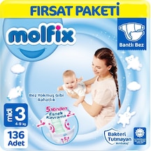 Molfix Bebek Bezi 3 Beden Fırsat Paketi 68 x 2 136 Adet 2'li