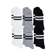 Unisex Çizgili Kısa Konç 6'lı Bilek Çorabı, %80 Pamuklu Parfümlü, Dikişsiz Burun, Siyah Beyaz Gri, Yumuşak Günlük Spor Çorap Beden: 39-44, Renk: Çok Renkli 6 Lı