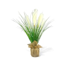 Yapay Çiçek Beyaz Püskül Grass Keten Saksılı Panpas 80 40cm Saz
