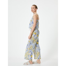 Koton Pijama Altı Beli Bağcıklı Fırfırlı Pamuklu Sarı Desenli 4slk50044mw Sarı