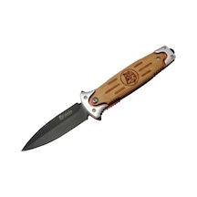 Columbia Fs 11033 Kahverengi Kurtarma / Kamp Çakısı 20cm - Yarı Otomatik, Kurt İşlemeli Ahşap Sap, Kemerlikli Diğer