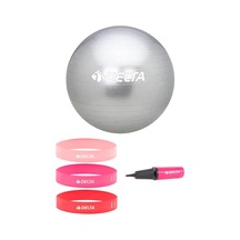 Delta- 65 cm Pilates Topu 3'lü Squat Bandı Egzersiz Direnç Lastiği Pilates Topu Pompası 5'li Set