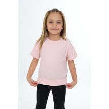 Toontoy Kids Toontoy Kız Çocuk Bisiklet Yaka Kısa Kollu Lastikli Tişört Pudra