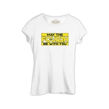 May The Fourth Be With You With Lightsaber Beyaz Kadın Tshirt 001