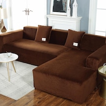 Kahve Düz Renk  L Şekli Streç Köşe Kanepe Slipcover Yastık Kılıfı 4seater