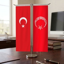 Kelime-i Tevhid Ayyıldız Kırmızı Ve Türk Bayrağı Kırlangıç T Tipi Masa Bayrak Takımı Diğer