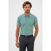 Tudors Erkek Slim Fit Dar Kesim Premium Seri %100 Pamuk Yumuşak Dokulu Merserize Yeşil Polo Yaka Tişört -50930