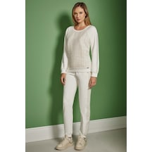 Reglan Kollu Ekru Üç İplik Sweatshirt Ekru