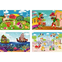 Yeni 4 Adet 24 Parçalı Ahşap Puzzle Yapboz Sevimli Dostlar. Kara
