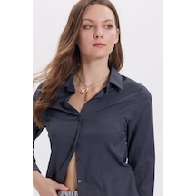 Tudors Kadın Slim Fit Dar Kesim Klasik Yaka Uzun Kollu Antrasit Gömlek-40358 Antrasit